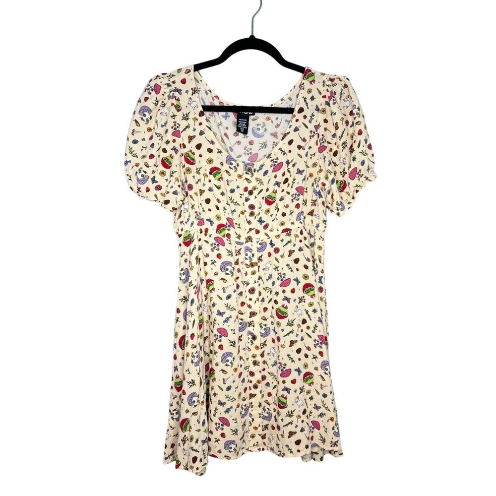 Hot Topic‎ Babydoll Dress Size S Goblincore Mushroom Frogs Butterflies Nature